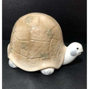 Vintage 6" long White Tan Ceramic Box Turtle Made